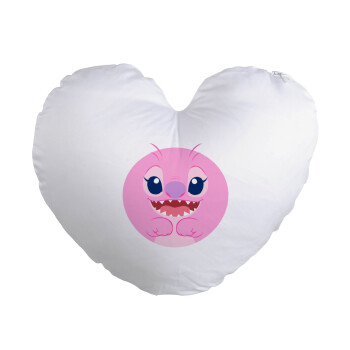 Lilo & Stitch Angel pink, Μαξιλάρι καναπέ καρδιά 40x40cm περιέχεται το  γέμισμα