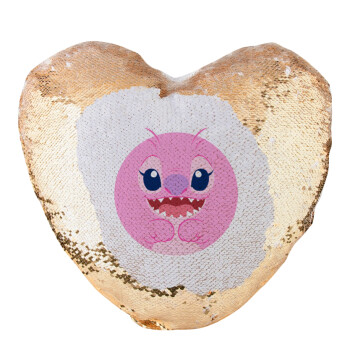 Lilo & Stitch Angel pink, Μαξιλάρι καναπέ καρδιά Μαγικό Χρυσό με πούλιες 40x40cm περιέχεται το  γέμισμα