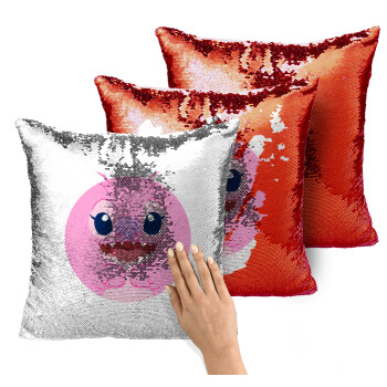 Lilo & Stitch Angel pink, Μαξιλάρι καναπέ Μαγικό Κόκκινο με πούλιες 40x40cm περιέχεται το γέμισμα