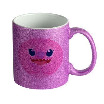 Lilo & Stitch Angel pink, Κούπα Μωβ Glitter που γυαλίζει, κεραμική, 330ml