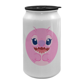 Lilo & Stitch Angel pink, Κούπα ταξιδιού μεταλλική με καπάκι (tin-can) 500ml