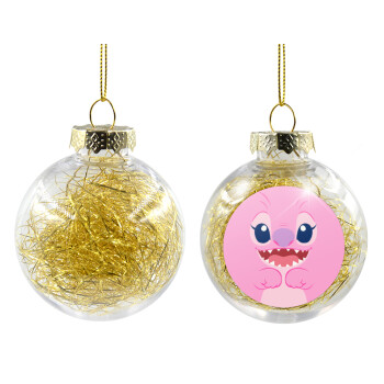 Lilo & Stitch Angel pink, Χριστουγεννιάτικη μπάλα δένδρου διάφανη με χρυσό γέμισμα 8cm