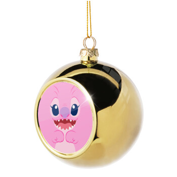 Lilo & Stitch Angel pink, Χριστουγεννιάτικη μπάλα δένδρου Χρυσή 8cm