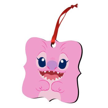Lilo & Stitch Angel pink, Christmas ornament polygon wooden 7.5cm