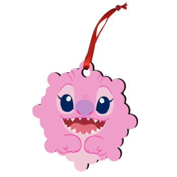 Lilo & Stitch Angel pink, Christmas ornament snowflake wooden 7.5cm
