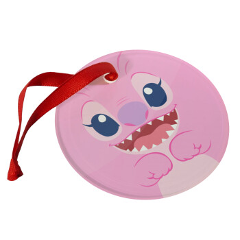 Lilo & Stitch Angel pink, Χριστουγεννιάτικο στολίδι γυάλινο 9cm