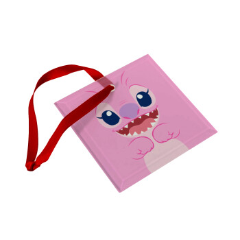 Lilo & Stitch Angel pink, Christmas ornament, glass square ornament 9x9cm