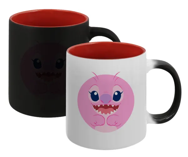 Lilo & Stitch Angel pink — Κούπα Μαγική εσωτερικό κόκκινο, κεραμική, 330ml που αλλάζει χρώμα με το ζεστό ρόφημα