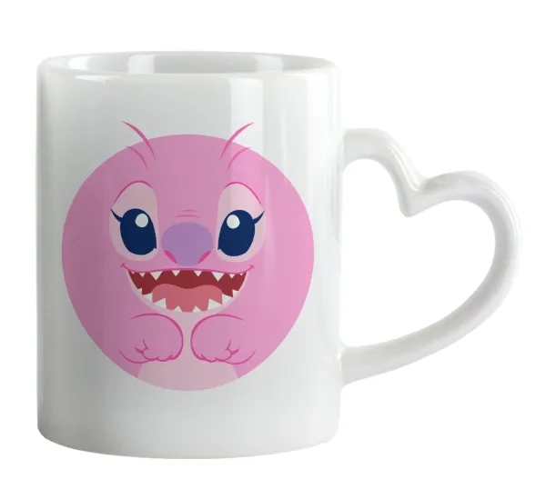 Lilo & Stitch Angel pink — Mug heart handle, ceramic, 330ml