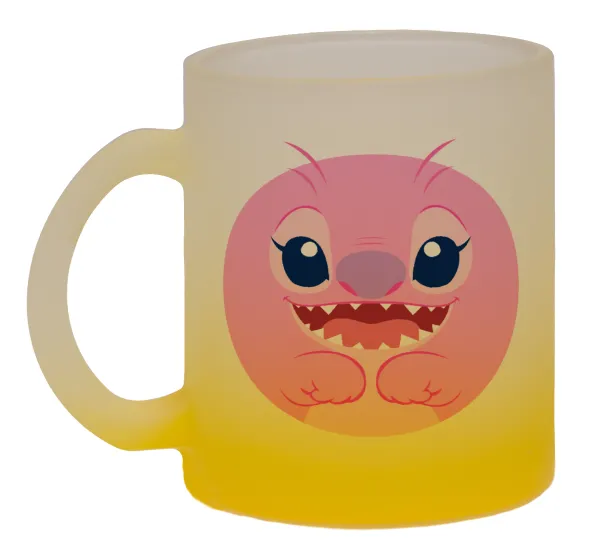 Lilo & Stitch Angel pink — Κούπα γυάλινη δίχρωμη με βάση το κίτρινο ματ, 330ml
