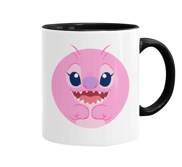 Lilo & Stitch Angel pink — Κούπα χρωματιστή μαύρη, κεραμική, 330ml