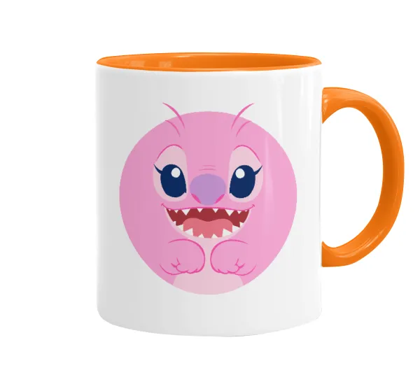 Lilo & Stitch Angel pink — Κούπα χρωματιστή πορτοκαλί, κεραμική, 330ml