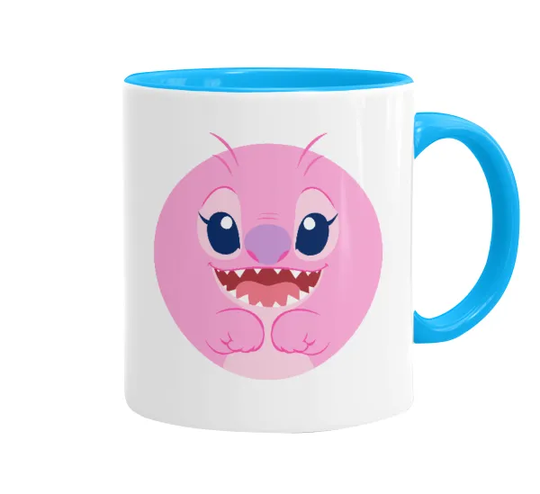 Lilo & Stitch Angel pink — Κούπα χρωματιστή γαλάζια, κεραμική, 330ml