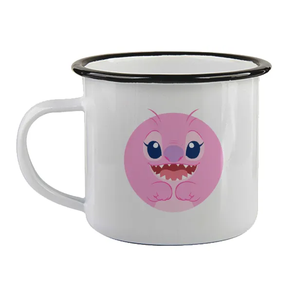 Lilo & Stitch Angel pink — Enamel mug with black rim, 360ml