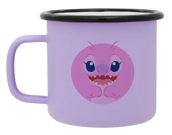 Lilo & Stitch Angel pink — Metal enamel mug, matte light pastel purple, 360ml