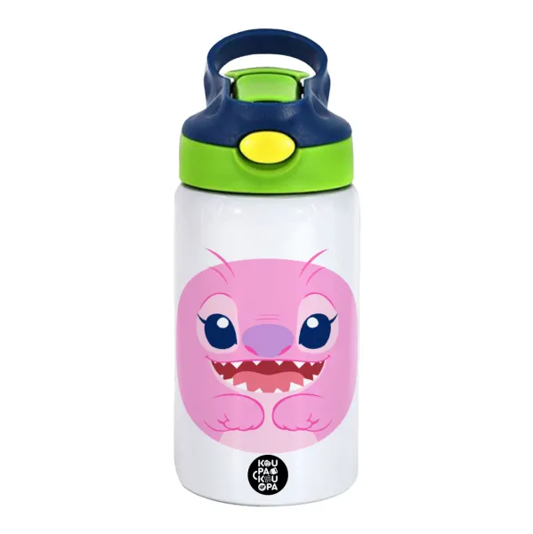 Lilo & Stitch Angel pink — Παιδικό παγούρι θερμό, ανοξείδωτο, με καλαμάκι ασφαλείας, πράσινο/μπλε (350ml)
