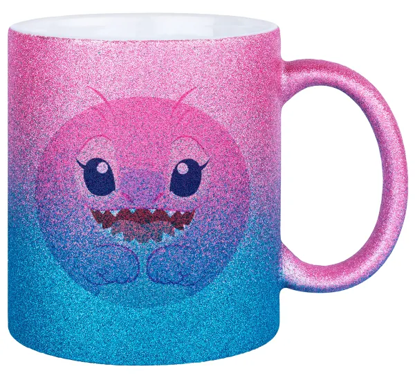 Lilo & Stitch Angel pink — Gold/blue glitter mug, ceramic, 330ml
