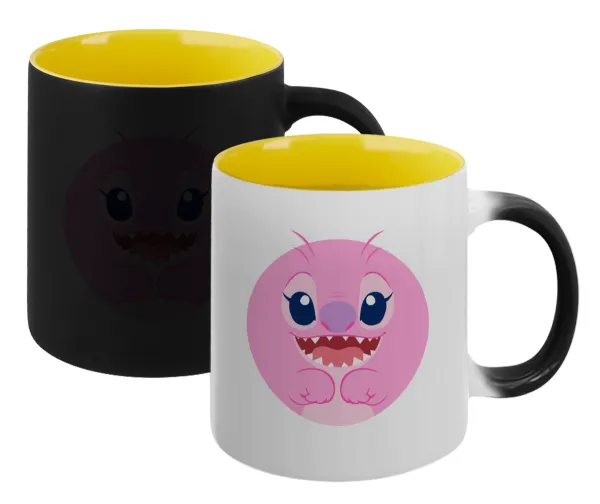 Lilo & Stitch Angel pink — Magic mug with yellow interior, ceramic, 330ml, changes colour with hot drinks