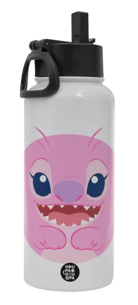 Lilo & Stitch Angel pink — Μεταλλικό παγούρι θερμός Λευκό με καλαμάκι και χερούλι (Stainless steel), διπλού τοιχώματος, 950ml