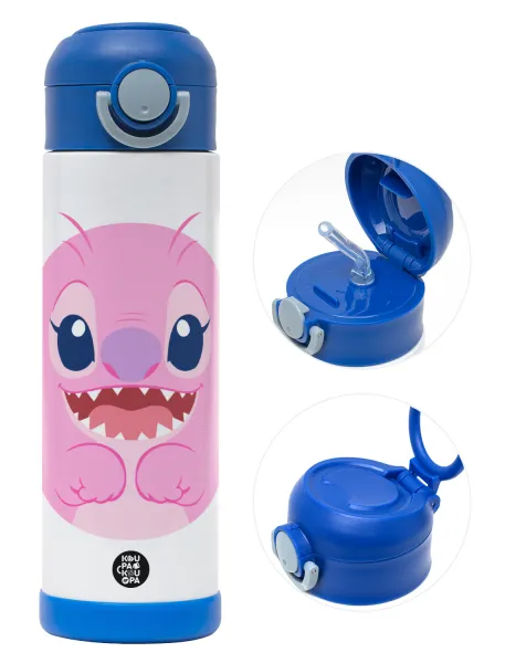 Lilo & Stitch Angel pink — Παιδικό παγούρι θερμό, ανοξείδωτο, με καλαμάκι ασφαλείας, ΜΠΛΕ (500ml)