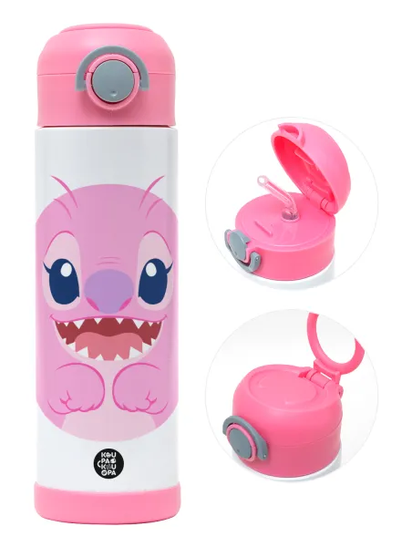 Lilo & Stitch Angel pink — Παιδικό παγούρι θερμό, ανοξείδωτο, με καλαμάκι ασφαλείας, ΡΟΖ (500ml)
