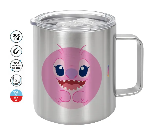 Lilo & Stitch Angel pink — Double-walled stainless steel mug 300ml with temperature-retaining lid