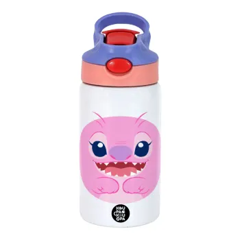 Lilo & Stitch Angel pink, Παιδικό παγούρι θερμό, ανοξείδωτο, με καλαμάκι ασφαλείας, ροζ/μωβ (350ml)