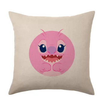 Lilo & Stitch Angel pink, Μαξιλάρι καναπέ ΛΙΝΟ 40x40cm περιέχεται το  γέμισμα