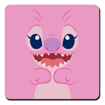Lilo & Stitch Angel pink, Τετράγωνο μαγνητάκι ξύλινο 9x9cm