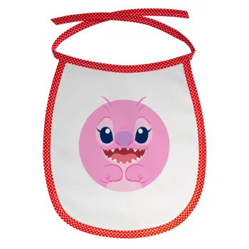 Lilo & Stitch Angel pink, Σαλιάρα μωρού αλέκιαστη με κορδόνι Κόκκινη