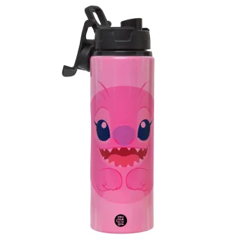 Lilo & Stitch Angel pink, Metallic water bottle with safety lid, 850ml aluminum