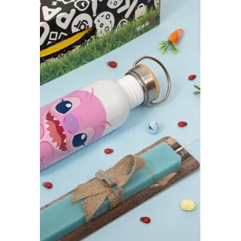 Lilo & Stitch Angel pink, Πασχαλινή Λαμπάδα με παγούρι μεταλλικό (620ml, stainless steel) & κερί αρωματικό πλακέ (30cm) (ΤΙΡΚΟΥΑΖ)