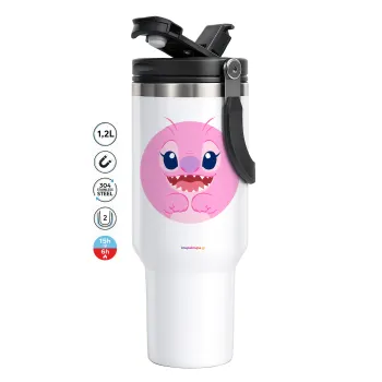 Lilo & Stitch Angel pink, Mega Tumbler με καπάκι, διπλού τοιχώματος (θερμό) 1,2L