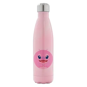 Lilo & Stitch Angel pink, Μεταλλικό παγούρι θερμός Ροζ Ιριδίζον (Stainless steel), διπλού τοιχώματος, 500ml