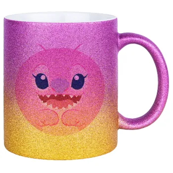 Lilo & Stitch Angel pink, Κούπα Χρυσή/Ροζ Glitter, κεραμική, 330ml