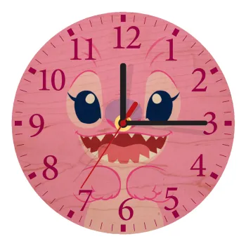 Lilo & Stitch Angel pink, Ρολόι τοίχου ξύλινο plywood (20cm)