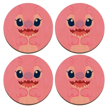 Lilo & Stitch Angel pink, ΣΕΤ x4 Σουβέρ ξύλινα στρογγυλά plywood (9cm)