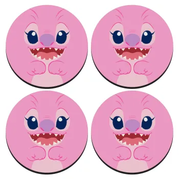 Lilo & Stitch Angel pink, SET of 4 round wooden coasters (9cm)