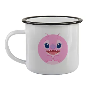 Lilo & Stitch Angel pink, Κούπα εμαγιέ με μαύρο χείλος 360ml