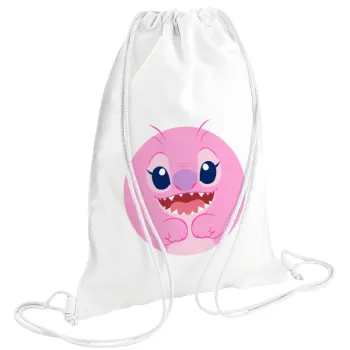 Lilo & Stitch Angel pink, Backpack pouch GYMBAG white (28x40cm)