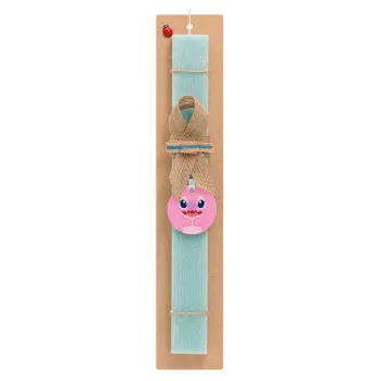 Lilo & Stitch Angel pink, Πασχαλινή Λαμπάδα με ξύλινο μπρελόκ & κερί αρωματικό πλακέ (30cm) (ΤΙΡΚΟΥΑΖ)