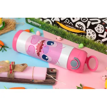 Lilo & Stitch Angel pink, Easter candle, Childrens hot water bottle, stainless steel, with safety straw, PINK (500ml)