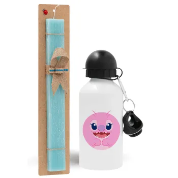 Lilo & Stitch Angel pink, Easter Set, metallic aluminum water bottle (500ml) & scented flat candle (30cm) (TURQUOISE)