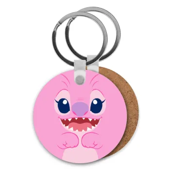 Lilo & Stitch Angel pink, Μπρελόκ Ξύλινο στρογγυλό MDF Φ5cm