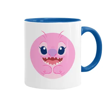 Lilo & Stitch Angel pink, Mug colored blue, ceramic, 330ml