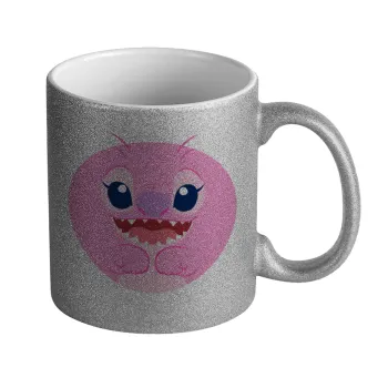 Lilo & Stitch Angel pink, Κούπα Ασημένια Glitter που γυαλίζει, κεραμική, 330ml