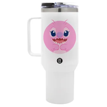Lilo & Stitch Angel pink, Mega Tumbler με καπάκι, διπλού τοιχώματος (θερμό) 1,2L