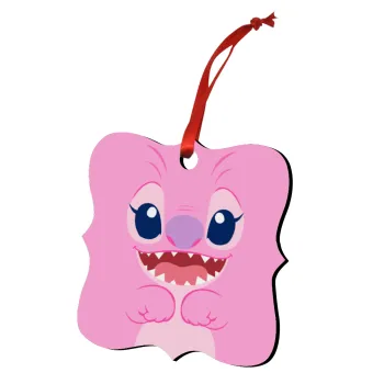 Lilo & Stitch Angel pink, Στολίδι Χριστουγεννιάτικο στολίδι polygon ξύλινο 7.5cm