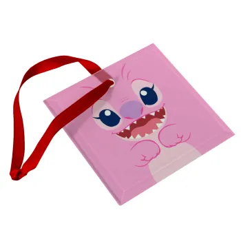 Lilo & Stitch Angel pink, Christmas ornament, glass square ornament 9x9cm