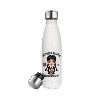 Wednesday Adams, nevermore, Metal mug thermos White (Stainless steel), double wall, 500ml